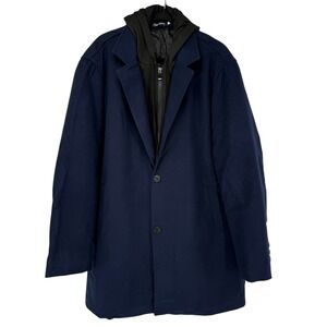 Flex Supply Mens Navy Blue Coat Detachable Black Hooded Bib Jacket 2XL